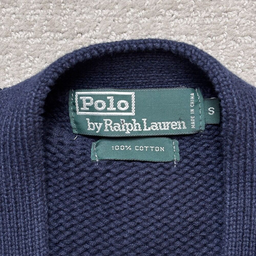 VTG 90s Polo Ralph Lauren Navy Varsity Letterman Cardigan Sweater Men's S Cotton - Picture 8 of 8
